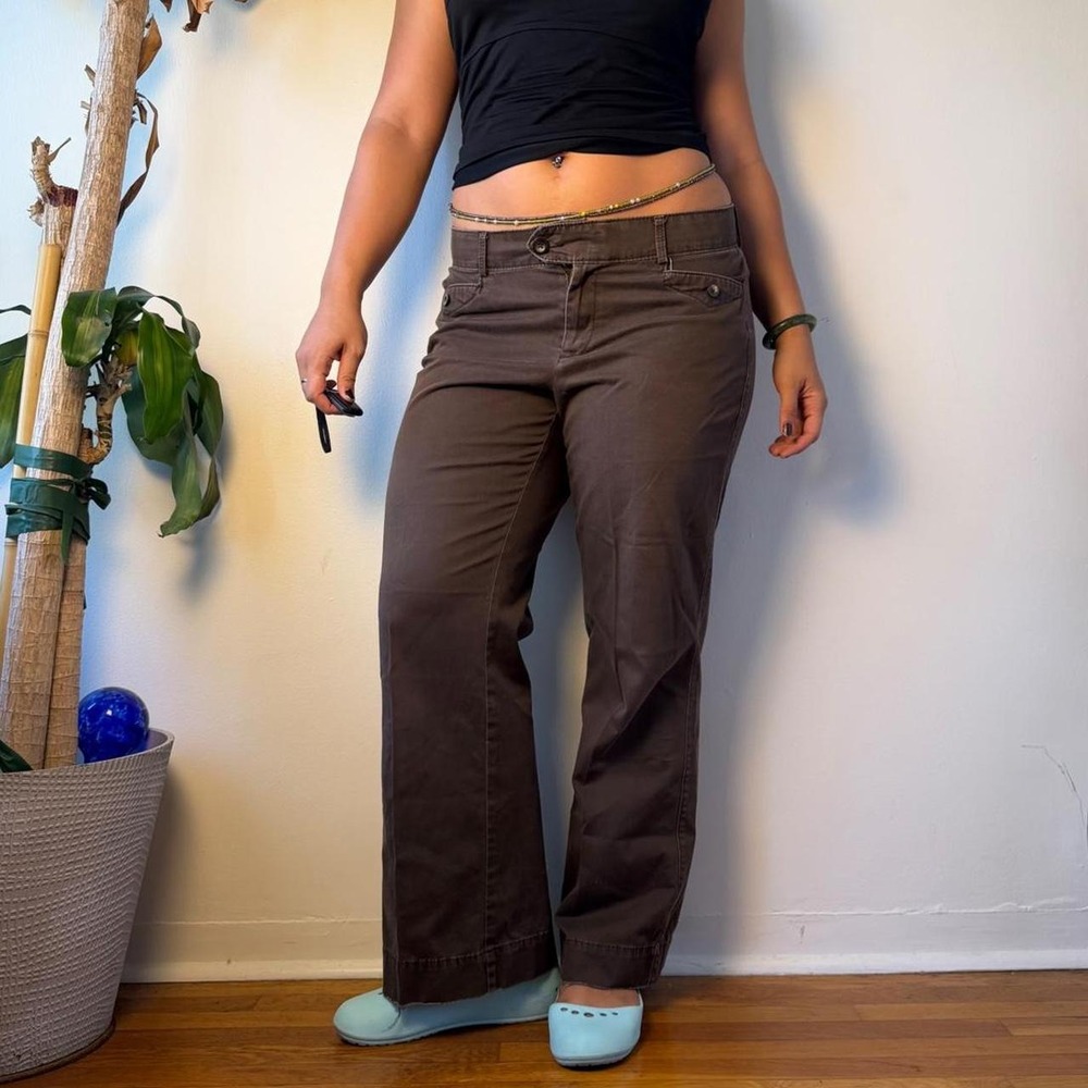 Dockers Womens Y2K Brown Low Rise Wide Leg Trouser Pants Size 12 Short